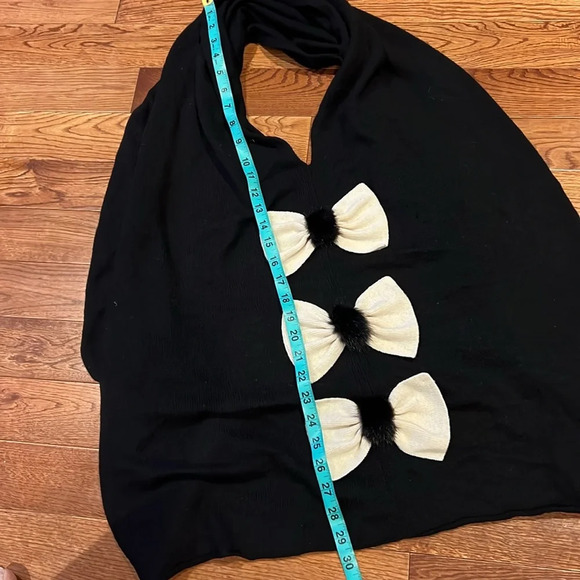 Vintage luxury cashmere blend wool poncho with bows one size - Picture 5 of 9